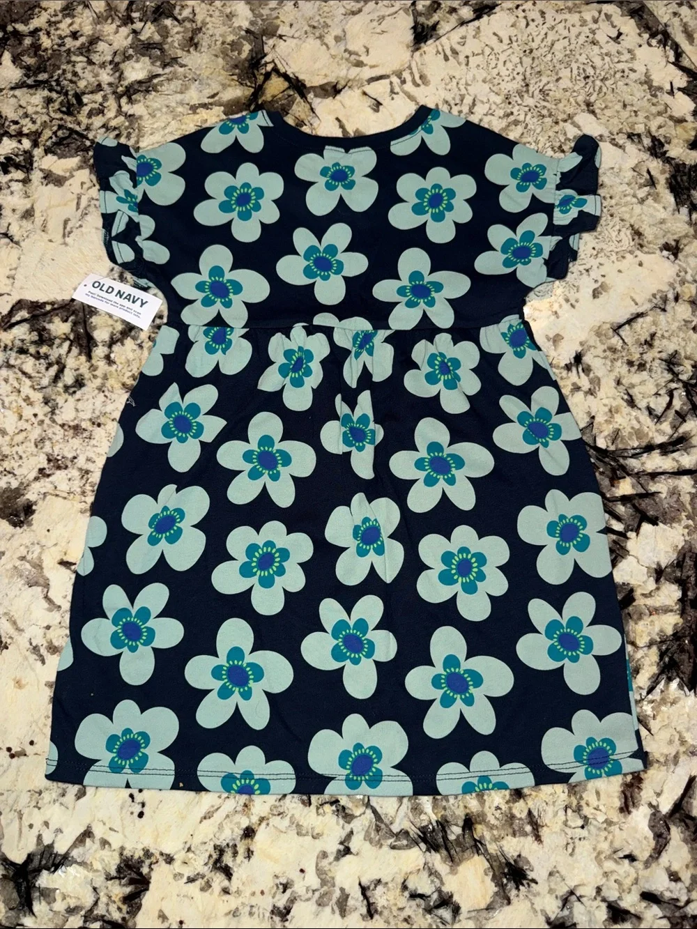 Girls Navy Floral Ruffle-Sleeve Dress-Brand New With Tags